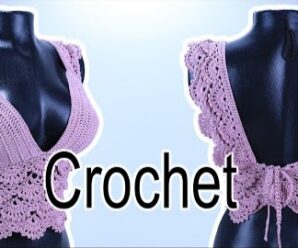 Top tejido a crochet con abanicos.