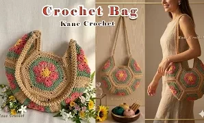 Aprende a tejer bolso hexagonal de ganchillo con flores.