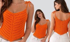 Aprende a tejer blusa de ganchillo escote en V.