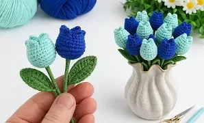 Aprende a tejer un sencillo ramo de tulipanes a crochet.