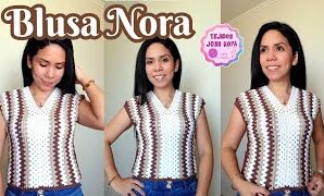 Cómo tejer blusa Nora con sólo dos rectángulos.