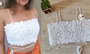 Aprende a tejer precioso top de flores de ganchillo.