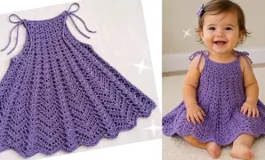 Aprende a tejer hermoso vestido de verano de bebé.