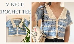 Aprende a tejer camiseta de crochet con cuello en V.