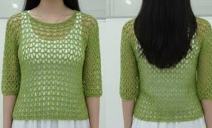 Aprende a tejer fácil patrón de blusa-suéter.