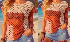 Aprende a tejer fácil blusa ombré de crochet.