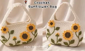 Aprende a tejer genial bolso de ganchillo con diseño de girasoles.