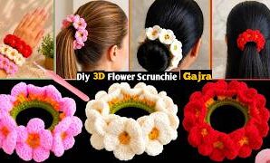Cómo tejer hermoso coletero de ganchillo con flores en 3D.