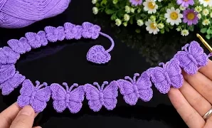 Aprende a tejer hermosa diadema y correa para bolso de mariposa.