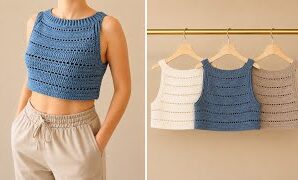 Cómo tejer blusa de punto de verano de cuello halter a crochet.