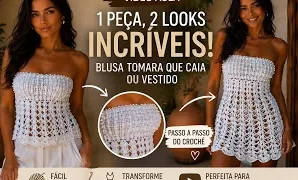 Aprende a tejer hermoso vestido de crochet sin tirantes.