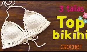 Aprende a tejer top modelo bikini con bordes de ondas a crochet.