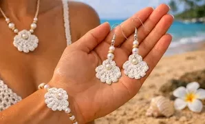 Aprende a tejer set de concha a crochet 4 en 1,collar, pulsera y aretes.