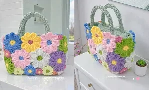 Aprende a tejer precioso bolso de mano de flores de ganchillo.