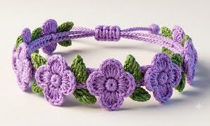 Cómo tejer hermosa pulsera de flores a crochet.