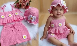 Aprende a tejer precioso conjunto de ganchillo para niñas.