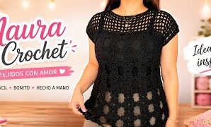 Cómo tejer linda blusa con florecitas tejidas a crochet.