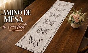Aprende a tejer fácil camino de mesa de mariposas.