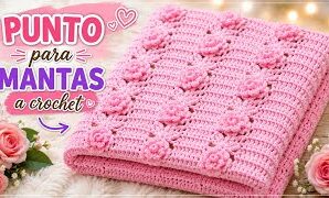 Aprende a tejer rápido punto de rosas en 3D a crochet.