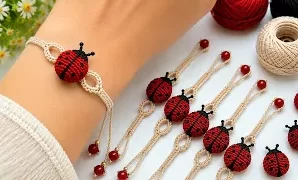 Aprende a tejer bonita pulsera de mariquita.