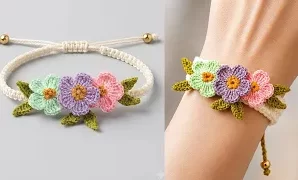 Aprende a tejer fácil y hermoso patrón de pulsera de ganchillo.