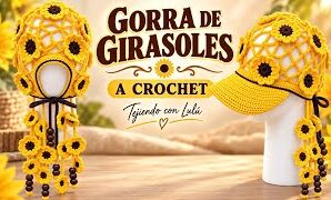 Aprende a tejer preciosa gorra de girasoles a Crochet.