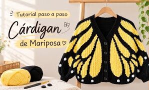 Aprende a tejer hermoso cárdigan de mariposa.