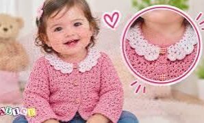 Cómo tejer tierna chaquetita a crochet con cuello de encaje.